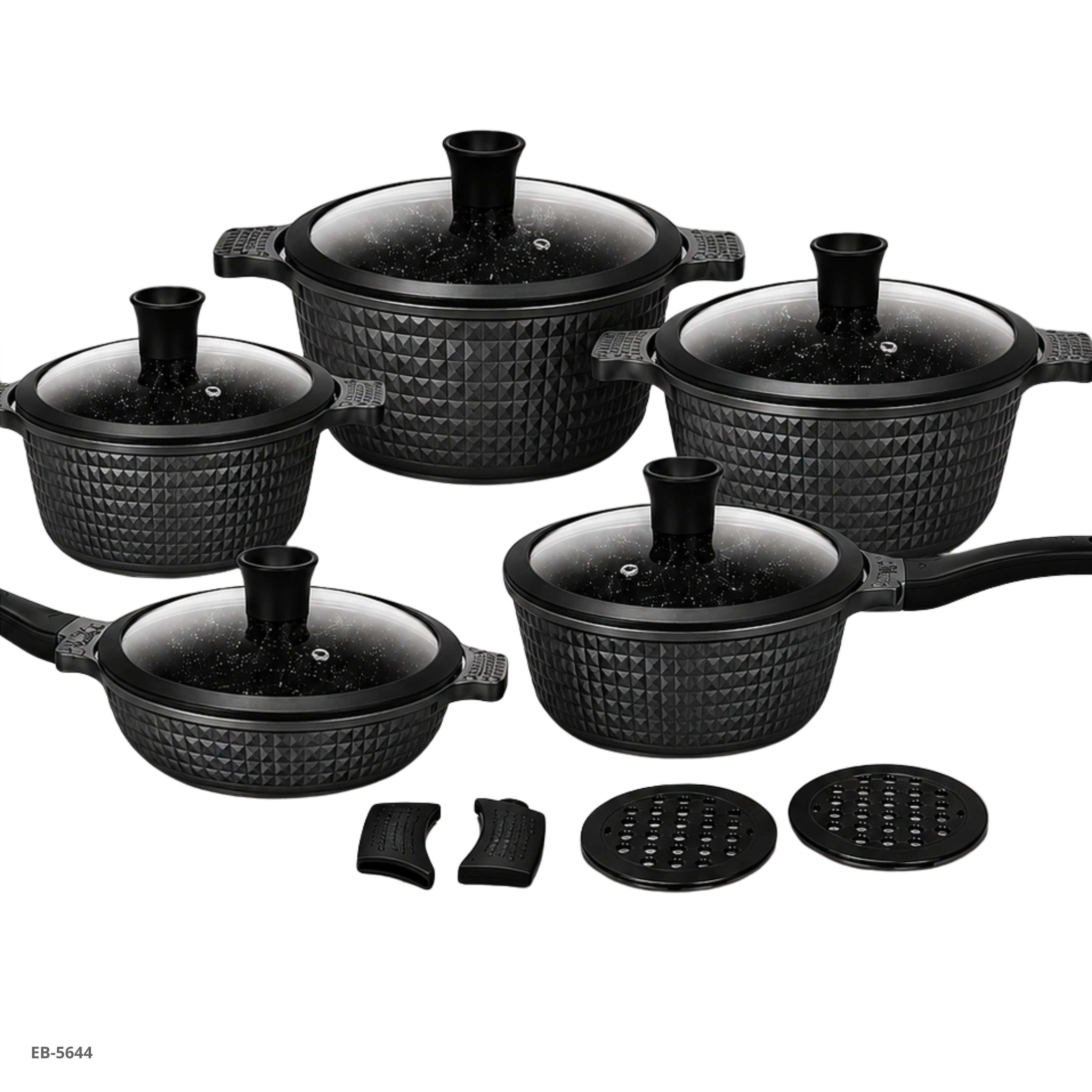 Set de Cocina 12 Piezas — Negro Texturizado Edenberg - Ref. EB-5644