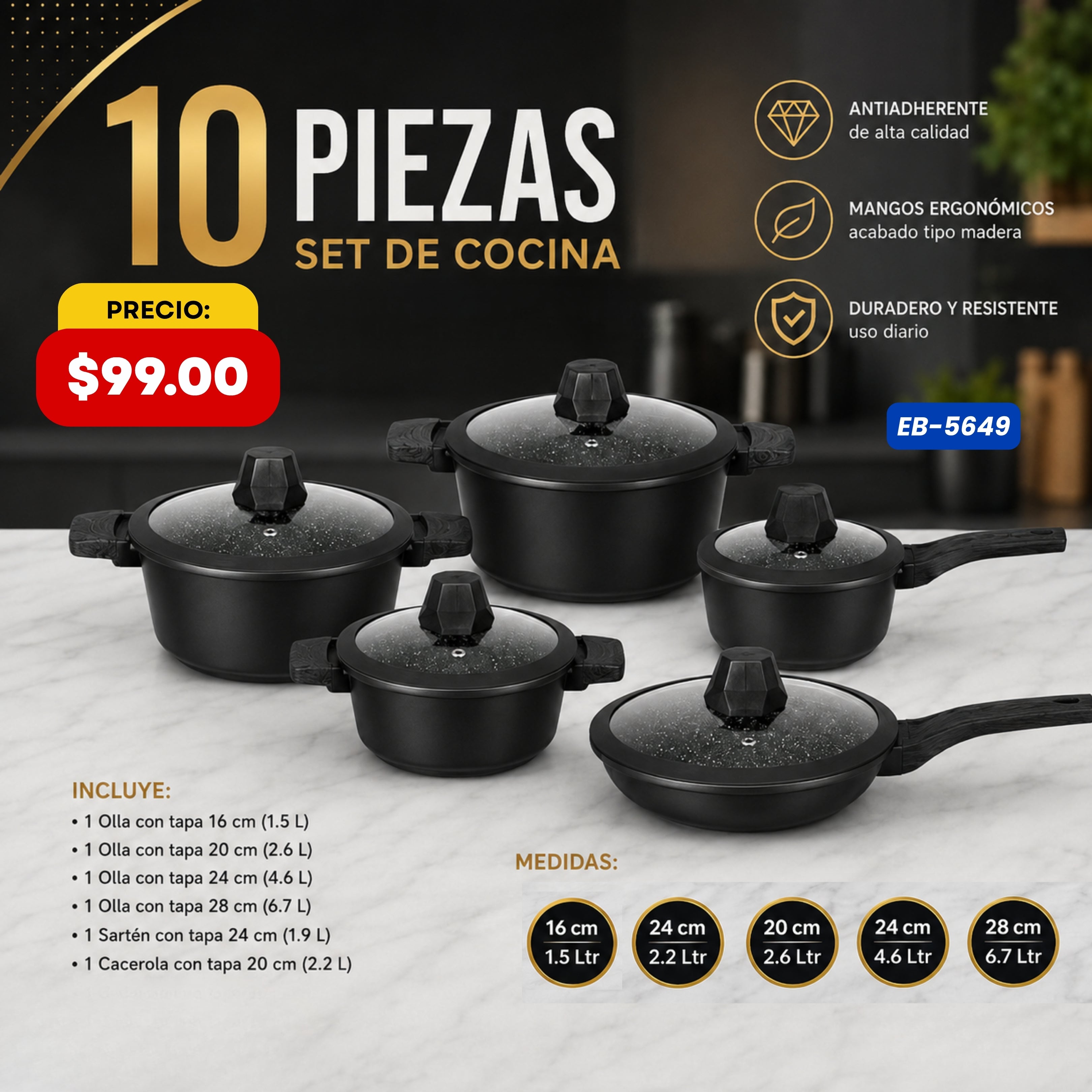 Set de Cocina 10 Piezas Edenberg - características y especificaciones - Ref. EB-5649