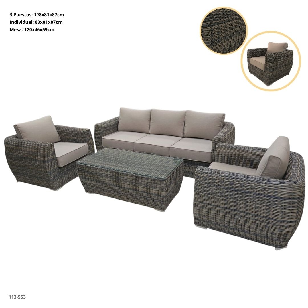 Juego de Terraza Rattan 4PZA Gris