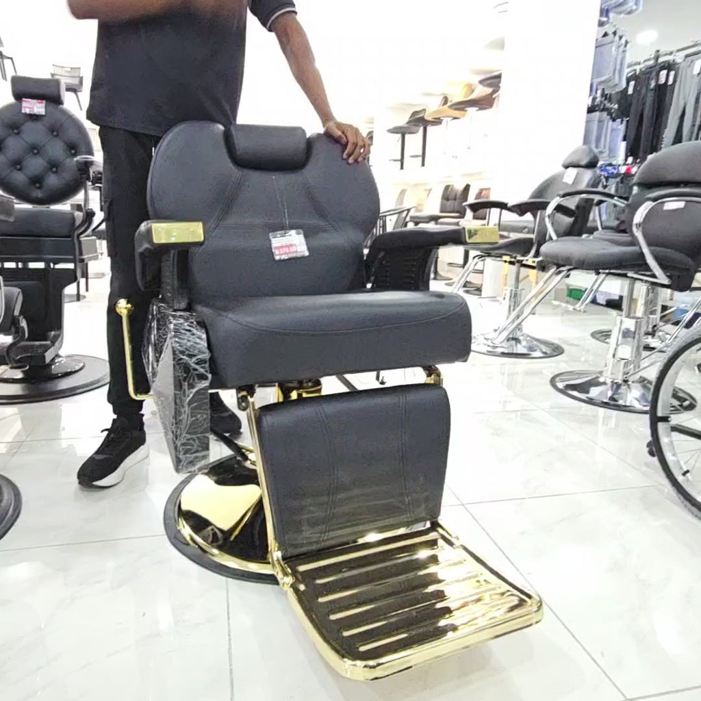 Silla Negra C/Dorada P/Peluqueria