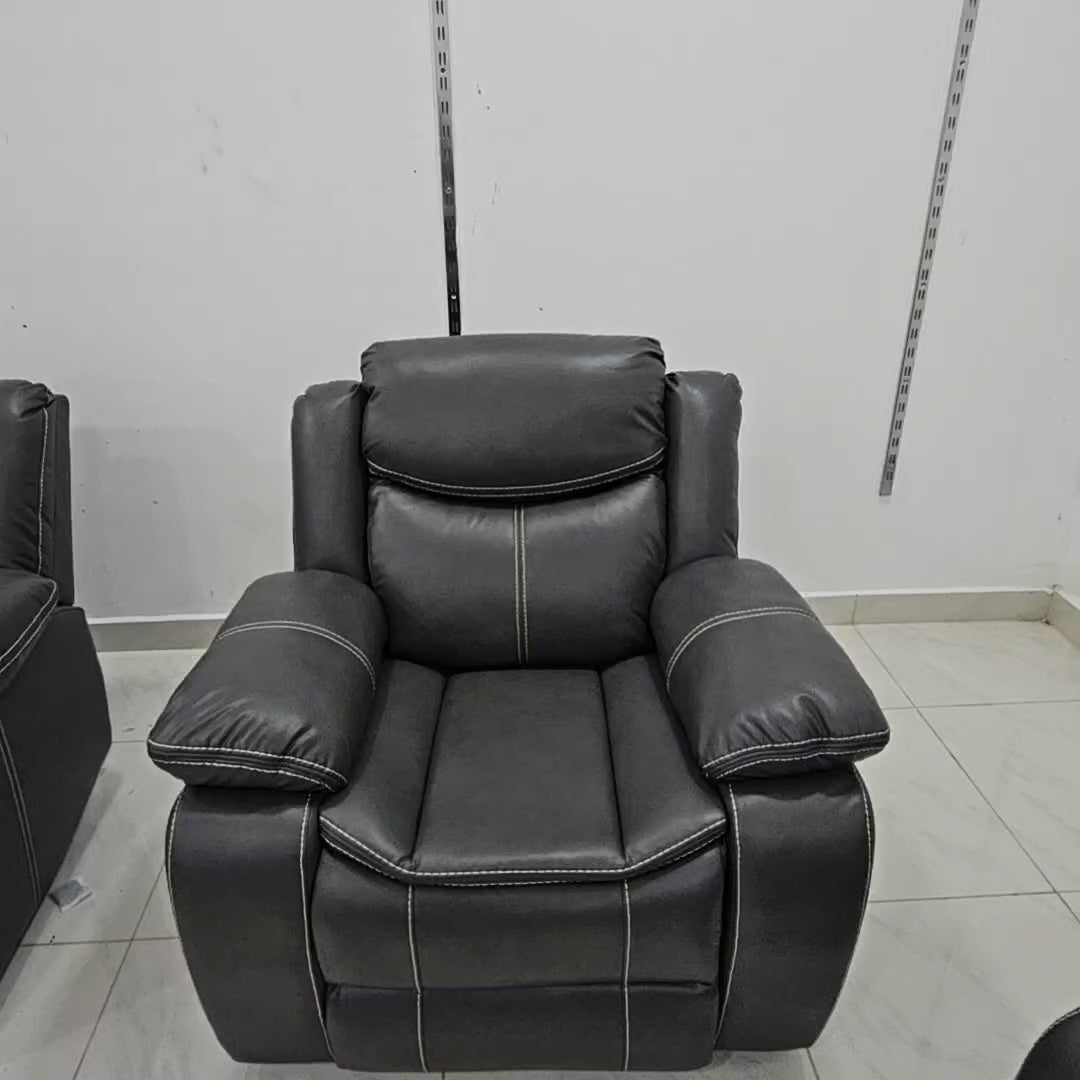 Juego de Sofa Gris Oscuro Reclinable Valerie de 3 Pza Tapiceria Cuero de Aire