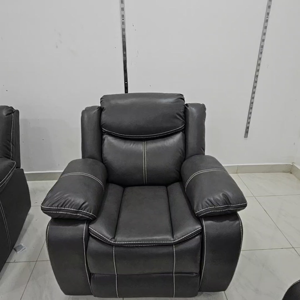Juego de Sofa Gris Oscuro Reclinable Valerie de 3 Pza Tapiceria Cuero de Aire